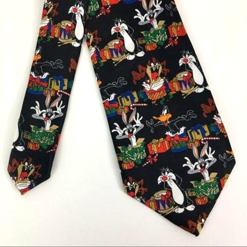 Vintage Looney Tunes Christmas Holiday Bugs Daffy‎ Taz Mens Necktie Office Party